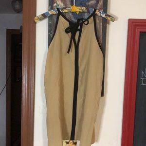 C sleeveless dress shirt, Tan with black stripes Size:Small